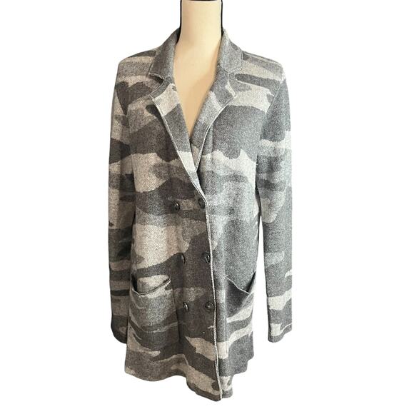 Splendid Collection Wool Cashmere Blend Gray Camo Double Breast Sweater Sz XS - Picture 1 of 5